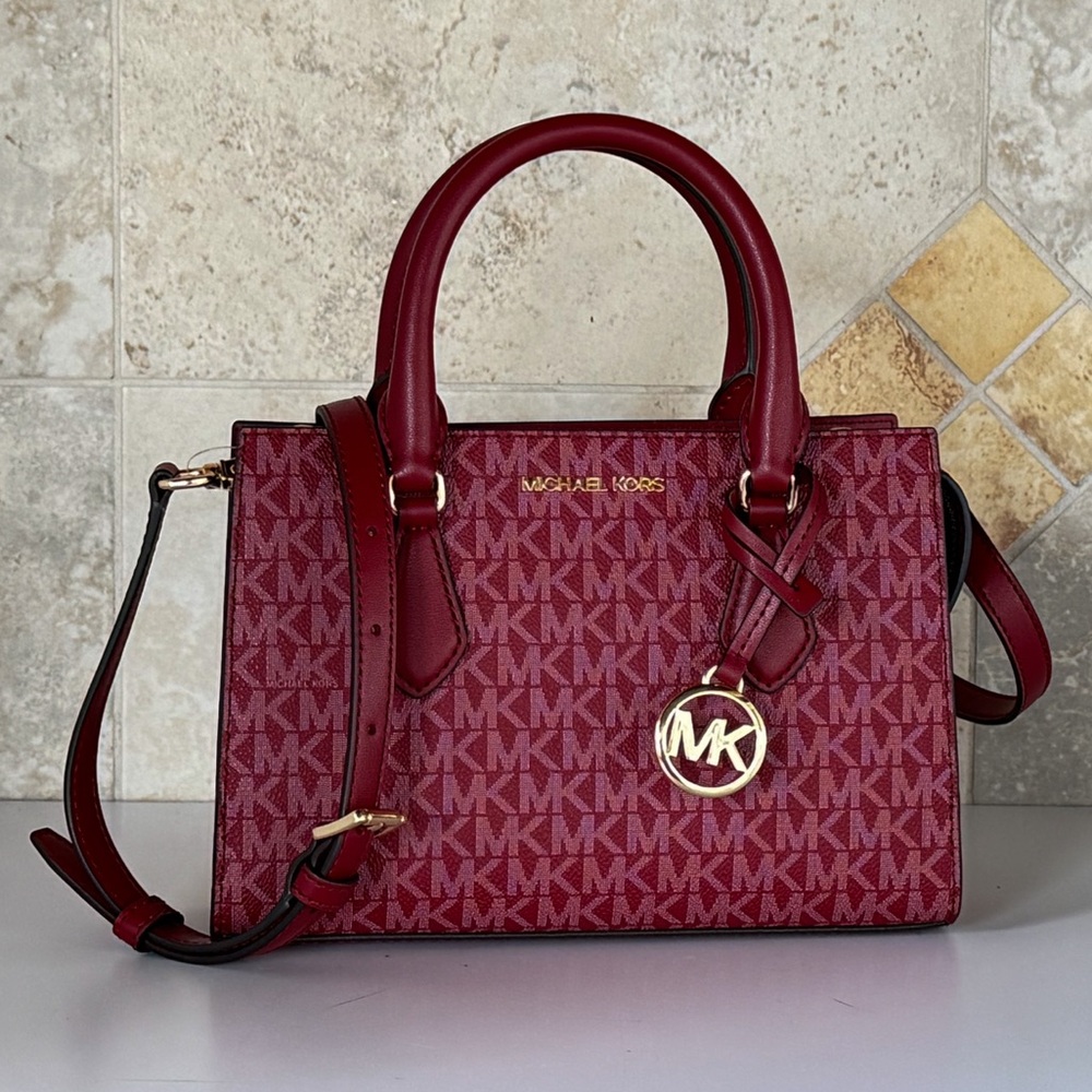Michael Kors Sheila SM Satchel Shoulder Crossbody Bag MK Cherry Multi - Picture 3 of 15